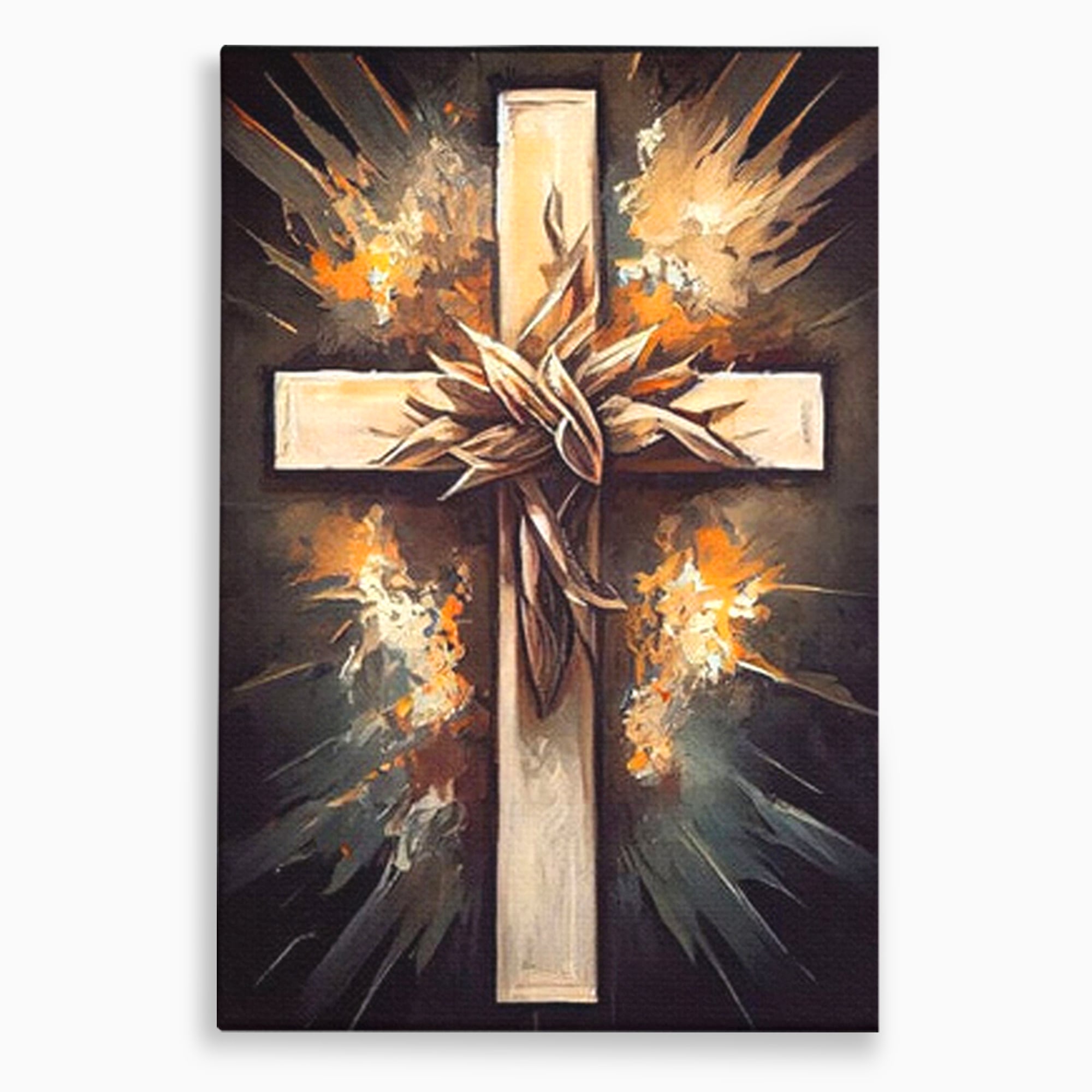 Tablou canvas cu tablou canvas cu o cruce si coroana de spini, fara rama, pe sasiu de lemn